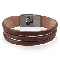 LGT JWLS Bruine Leren Armband met Metalen T-sluiting - thumbnail