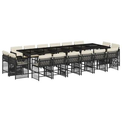 17-delige Tuinset met kussens poly rattan zwart