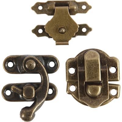 Creativ Company Mini beslag, afm 16x19-19x29,5 mm, antiek goud, 15 set/ 1 doos - thumbnail