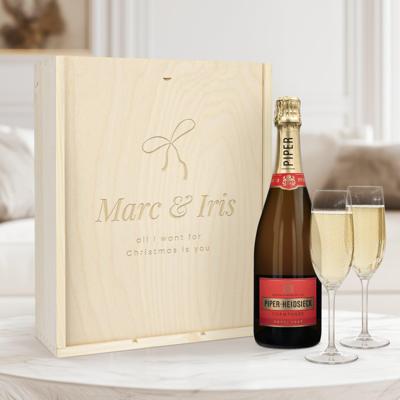 Champagnepakket met glazen - Piper Heidsieck Brut (750ml) - Gegraveerde deksel