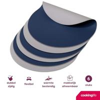 Cookinglife Placemats - Dubbelzijdig - Vegan leer - Grijs / Blauw ø 38 cm - 6 Stuks - thumbnail