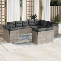 12-delige Loungeset met kussens poly rattan grijs - thumbnail