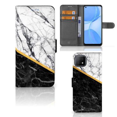 OPPO A73 5G | Bookcase | Marmer Wit Zwart - Origineel Cadeau Man OPPO A73 5G | Bookcase | Marmer Wit Zwart - Origineel Cadeau Man