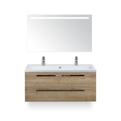 Seville Badmeubelset 120 cm - 2 laden Natuur Eiken - Wastafel Djazz Enkel 2 kraangaten - met Sence Spiegel