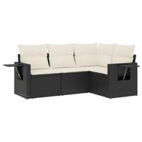 4-delige Loungeset met kussens poly rattan zwart - thumbnail