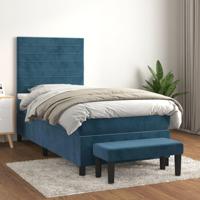 Boxspring met matras fluweel donkerblauw 90x190 cm - thumbnail