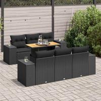 7-delige Loungeset met kussens poly rattan zwart - thumbnail