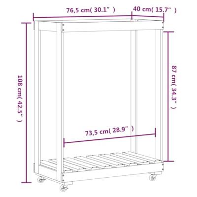 VidaXL Houtblokhouder met wielen 76,5x40x108 cm massief grenenhout