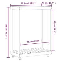 Houtblokhouder met wielen 76,5x40x108 cm massief grenenhout wit - thumbnail