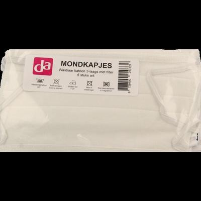 Easyessentials Mondkapje wasbare katoen 3-laags wit 5 Stuks