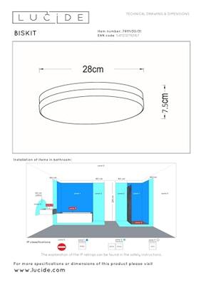 Lucide BISKIT - Plafonnière Badkamer - Ø 28 cm - LED - 1x18W 2700K - IP44 - Bewegingssensor - Wit