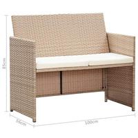 Tuinbank 2-zits met kussens poly rattan beige - thumbnail