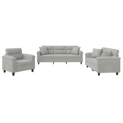 3-delige Loungeset met kussens microvezelstof lichtgrijs - thumbnail