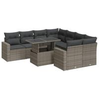 9-delige Loungeset met kussens poly rattan grijs - thumbnail