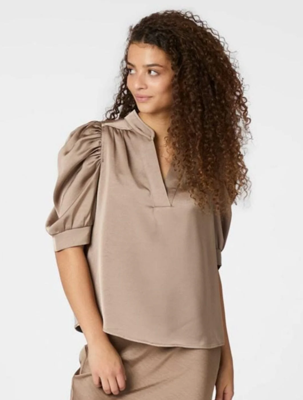 Neo Noir Blouse Roella Heavy Sateen | Dark Taupe