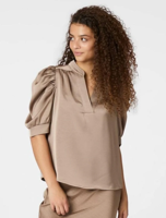 Neo Noir Blouse Roella Heavy Sateen | Dark Taupe - thumbnail
