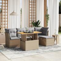 6-delige Loungeset met kussens poly rattan acacia beige - thumbnail