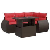 5-delige Loungeset met kussens poly rattan acacia bruin - thumbnail