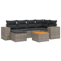 7-delige Loungeset met kussens poly rattan grijs - thumbnail