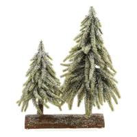 Kerstboom Dubbel Besneeuwd Houten basis (28 x 16 x 28 cm) - thumbnail