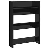 VidaXL Wandschoenenkast 60x18x90 cm bewerkt hout hoogglans zwart - thumbnail