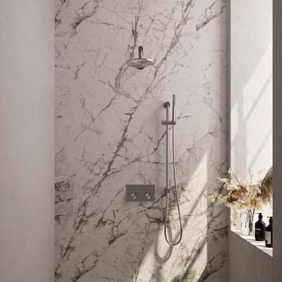 Brauer Brushed Edition Thermostatische Regendoucheset Inbouw - Hoofddouche 20 cm - Rechte Wandarm - Met Drukknoppen - Handdouche Staaf - Doucheslang - Geintegreerde Glijstang - Rvs