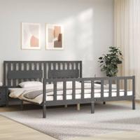 Bedframe met hoofdbord massief hout grijs 200x200 cm - thumbnail