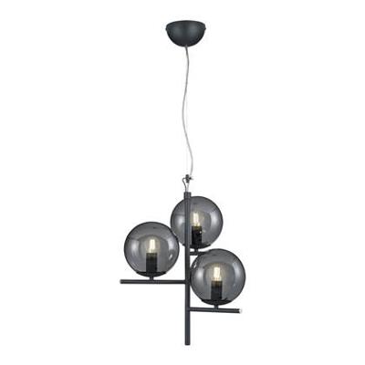 Trio HanglampPure 3-lichts zwart met smoke glas - 302000342