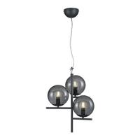 Trio Hanglamp Pure 3-lichts zwart met smoke glas 302000342 - thumbnail