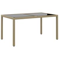 Tuintafel 150x90x75 cm gehard glas en poly rattan beige - thumbnail