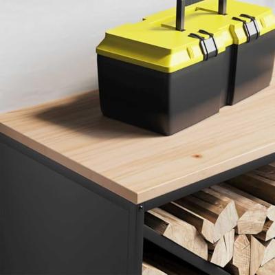 VidaXL Brandhoutrek met houten blad 100,5x35,5x40 cm zwart