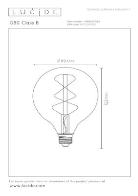 Lucide G80 Class B - Filament lamp - Ø 8 cm - LED Dimb. - E27 - 1x7W 2700K - Transparant