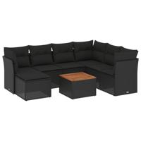 8-delige Loungeset met kussens poly rattan zwart - thumbnail