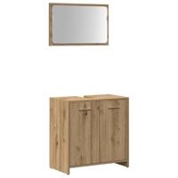 Badkamerkast met spiegel bewerkt hout artisanaal eikenkleurig - thumbnail