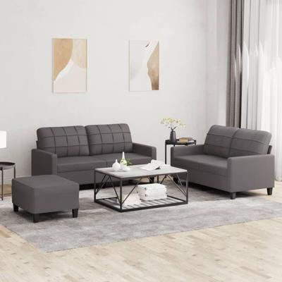 3-delige Loungeset met kussens kunstleer grijs