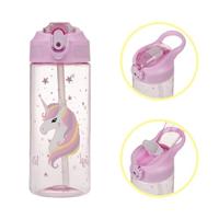 Baagl Regenboog Unicorn Drinkfles 500ml met Rietje - thumbnail
