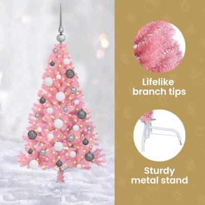 VidaXL Kunstmatig voorverlicht kerstboom met 150 led roze 120 cm pvc