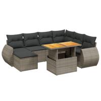 8-delige Loungeset met kussens poly rattan grijs - thumbnail