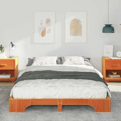 Bedframe met opslag Bruin 140 x 220 cm Massief grenenhout