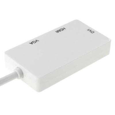 Mini DisplayPort mannetje naar HDMI + VGA + DVI vrouwtje Adapter Converter kabel voor Mac Book Pro Air, Kabel Lengte: 17cmwit