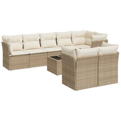8-delige Loungeset met kussens poly rattan beige