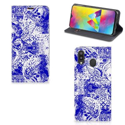 Mobiel BookCase Samsung Galaxy M20 Angel Skull Blauw Mobiel BookCase Samsung Galaxy M20 Angel Skull Blauw