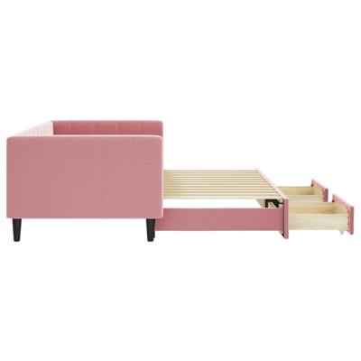 Slaapbank met onderschuifbed en lades 100x200 cm fluweel roze