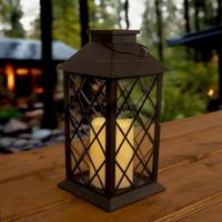 Solar lantaarn candle ii zwart met kaars buitenlamp op zonne energie - thumbnail