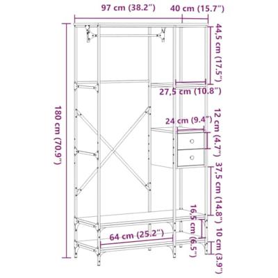 VidaXL Kledingrek met schappen bewerkt hout gerookt eikenkleurig