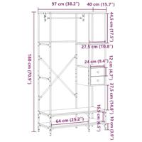 VidaXL Kledingrek met schappen bewerkt hout zwart - thumbnail