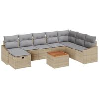 Tuinbankenset met kussen met opslag 9 pcs Beige Poly riet - thumbnail
