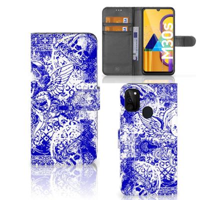 Telefoonhoesje met Naam Samsung Galaxy M21 | M30s Angel Skull Blauw