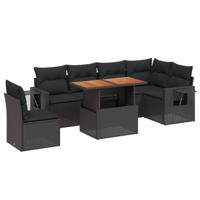 7-delige Loungeset met kussens poly rattan zwart - thumbnail