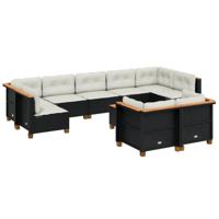 10-delige Loungeset met kussens poly rattan zwart - thumbnail